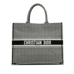 Large Canvas Houndstooth Embroidered Book Tote