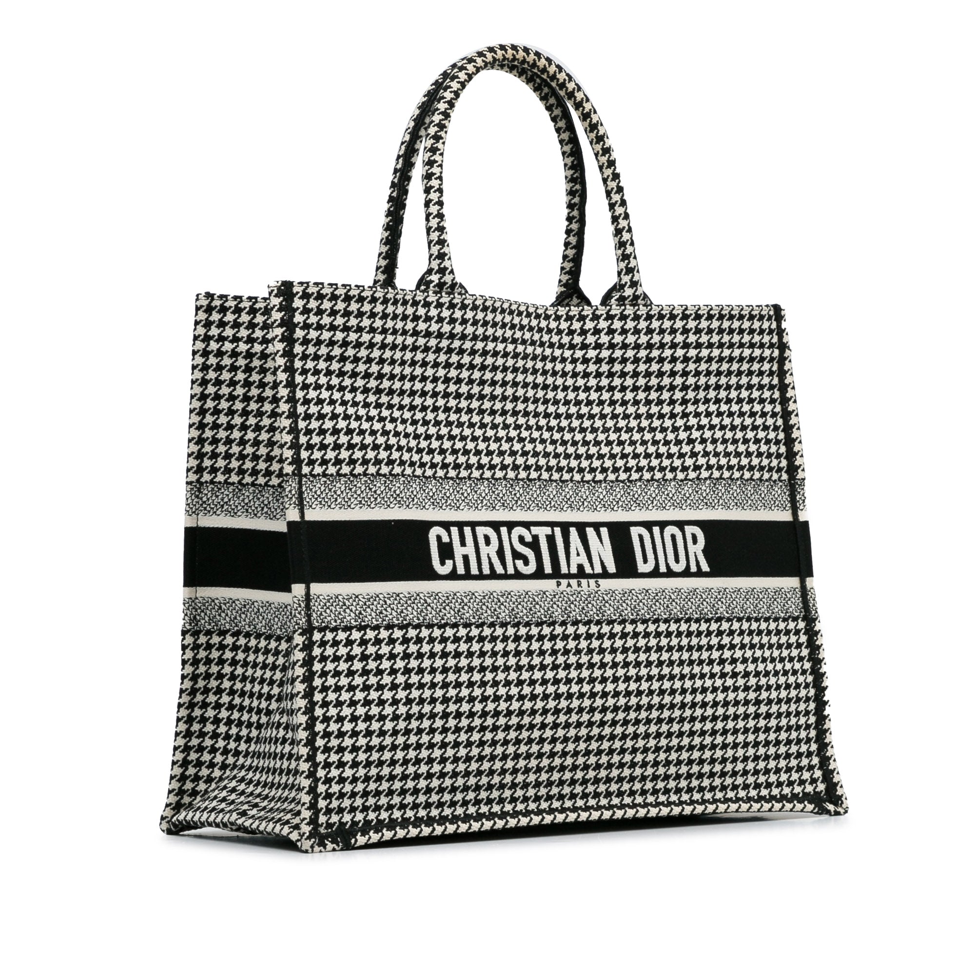 Large Canvas Houndstooth Embroidered Book Tote