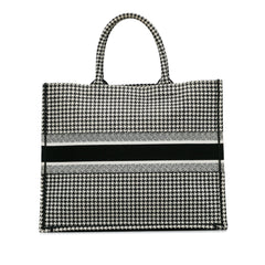 Large Canvas Houndstooth Embroidered Book Tote
