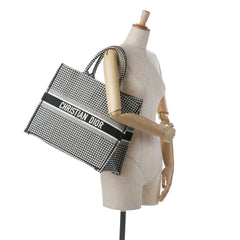 Large Canvas Houndstooth Embroidered Book Tote