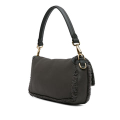 Shearling Trimmed Leather Baguette Satchel