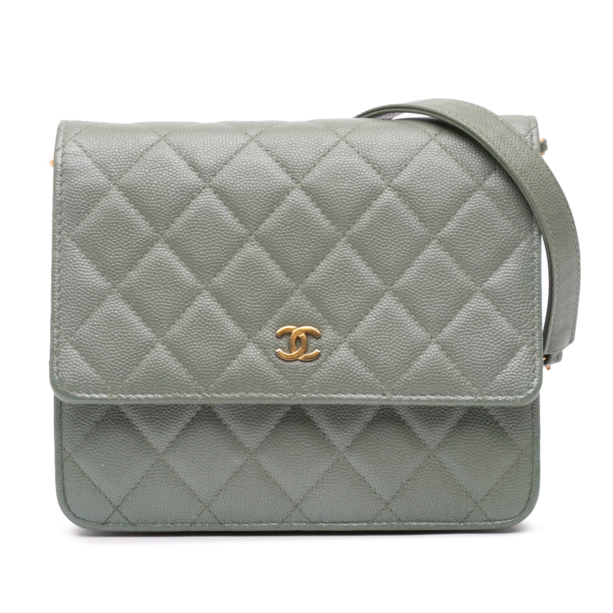 Quilted Caviar Square Wallet on Chain