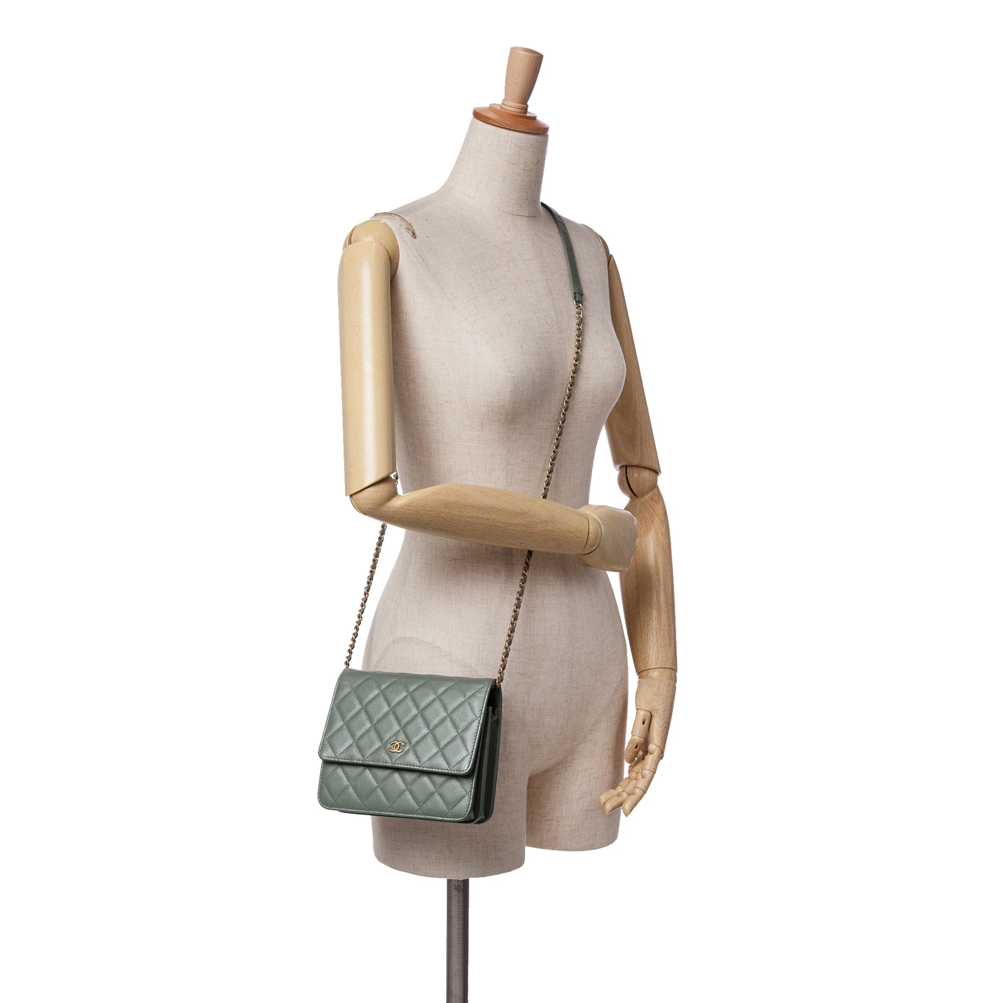 Quilted Caviar Square Wallet on Chain