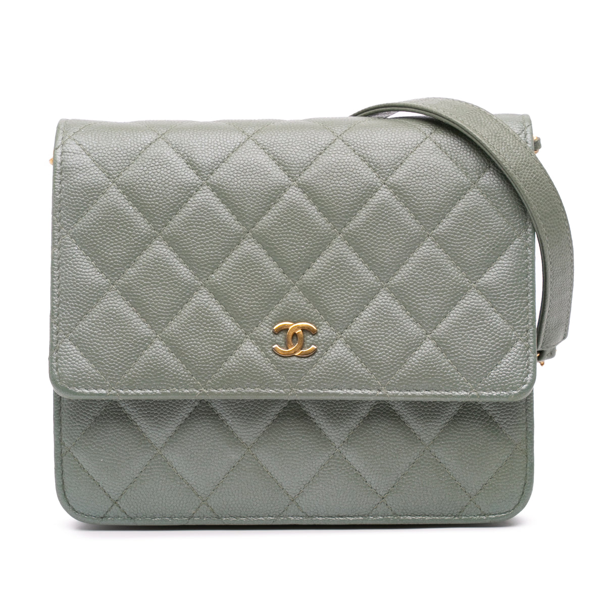 Quilted Caviar Square Wallet on Chain