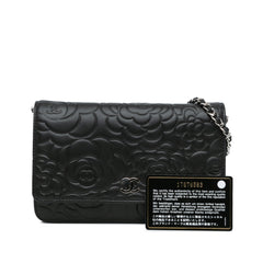 Lambskin Camellia Embossed Wallet On Chain