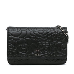 Lambskin Camellia Embossed Wallet On Chain