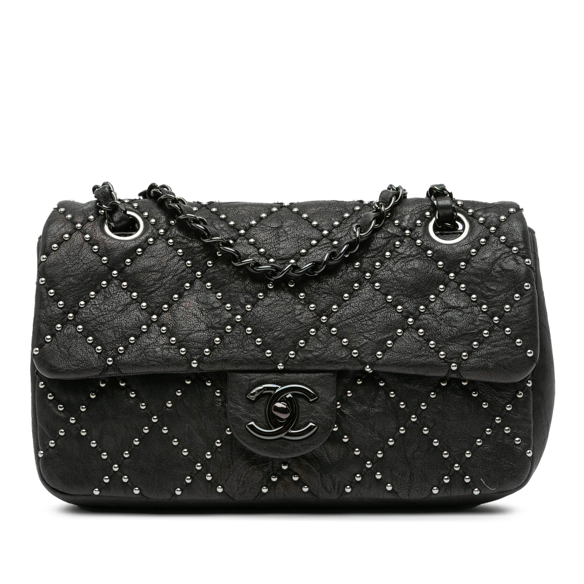 Washed Lambskin Studded Metal Beauty Flap