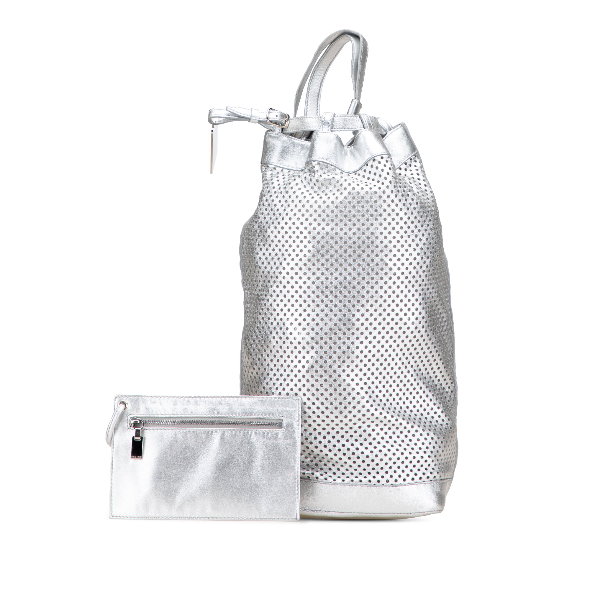 Perforated Metallic Calfskin Sling Backpack