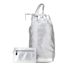 Perforated Metallic Calfskin Sling Backpack