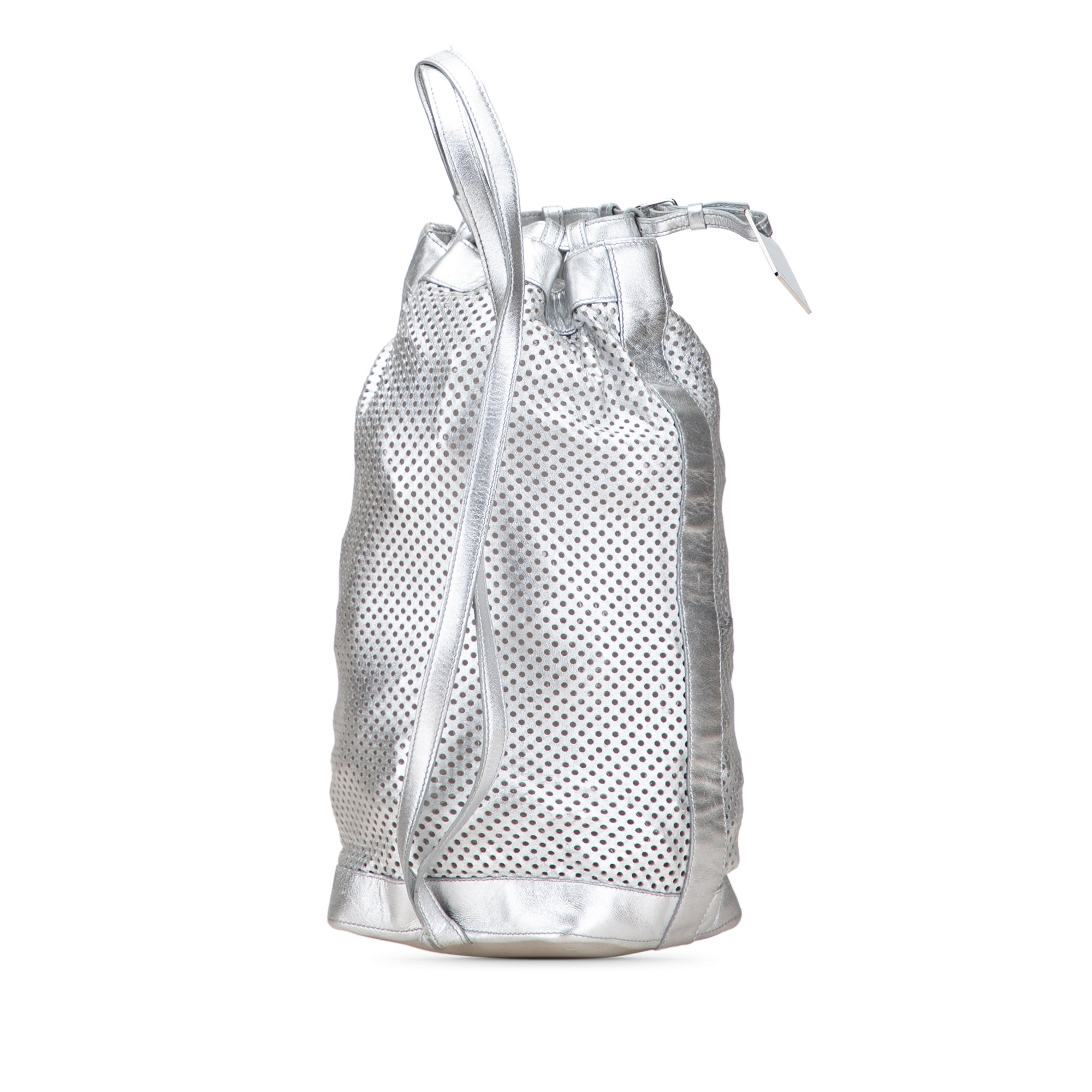 Perforated Metallic Calfskin Sling Backpack