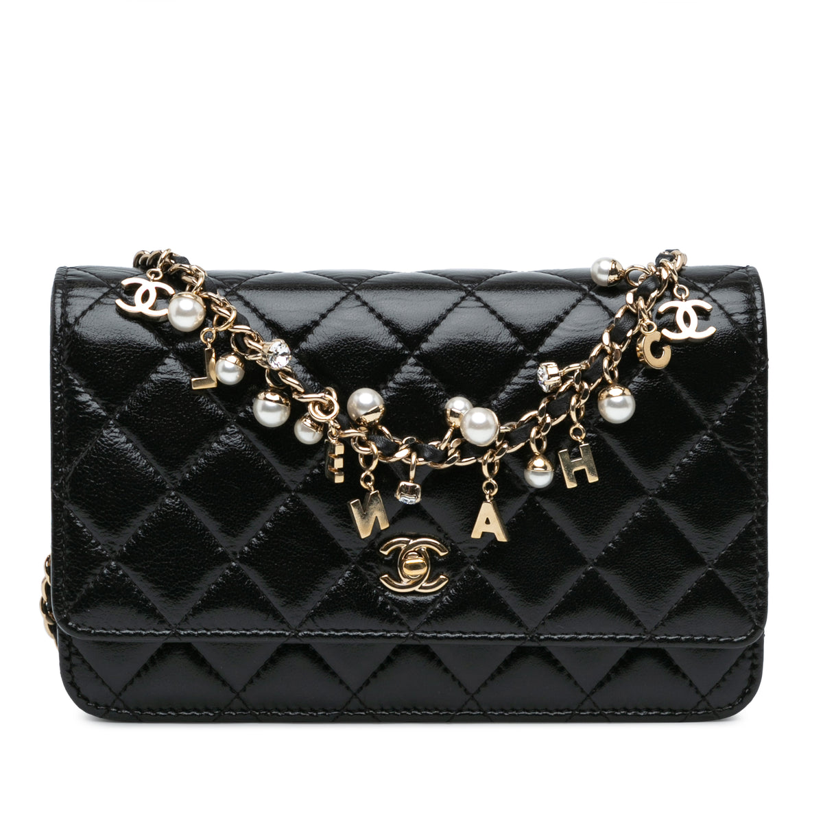 Glazed Calfskin Pearl Charms Wallet On Chain