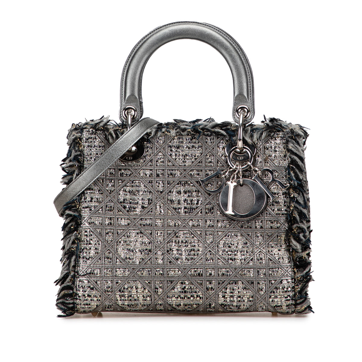Medium Tweed Cannage Fringe Lady Dior
