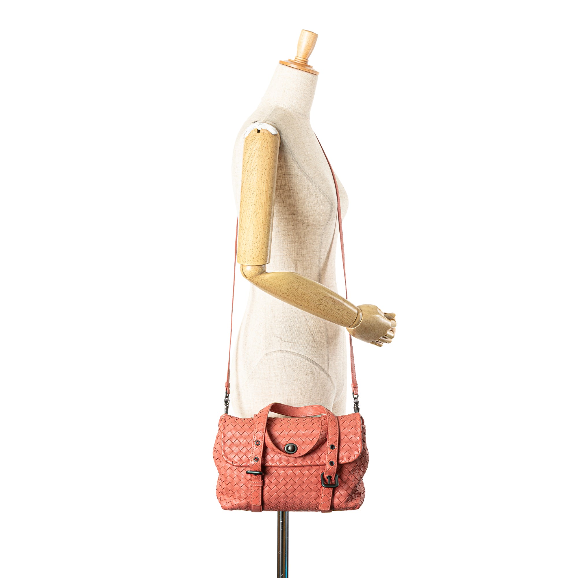 Leather Intrecciato Flap Satchel