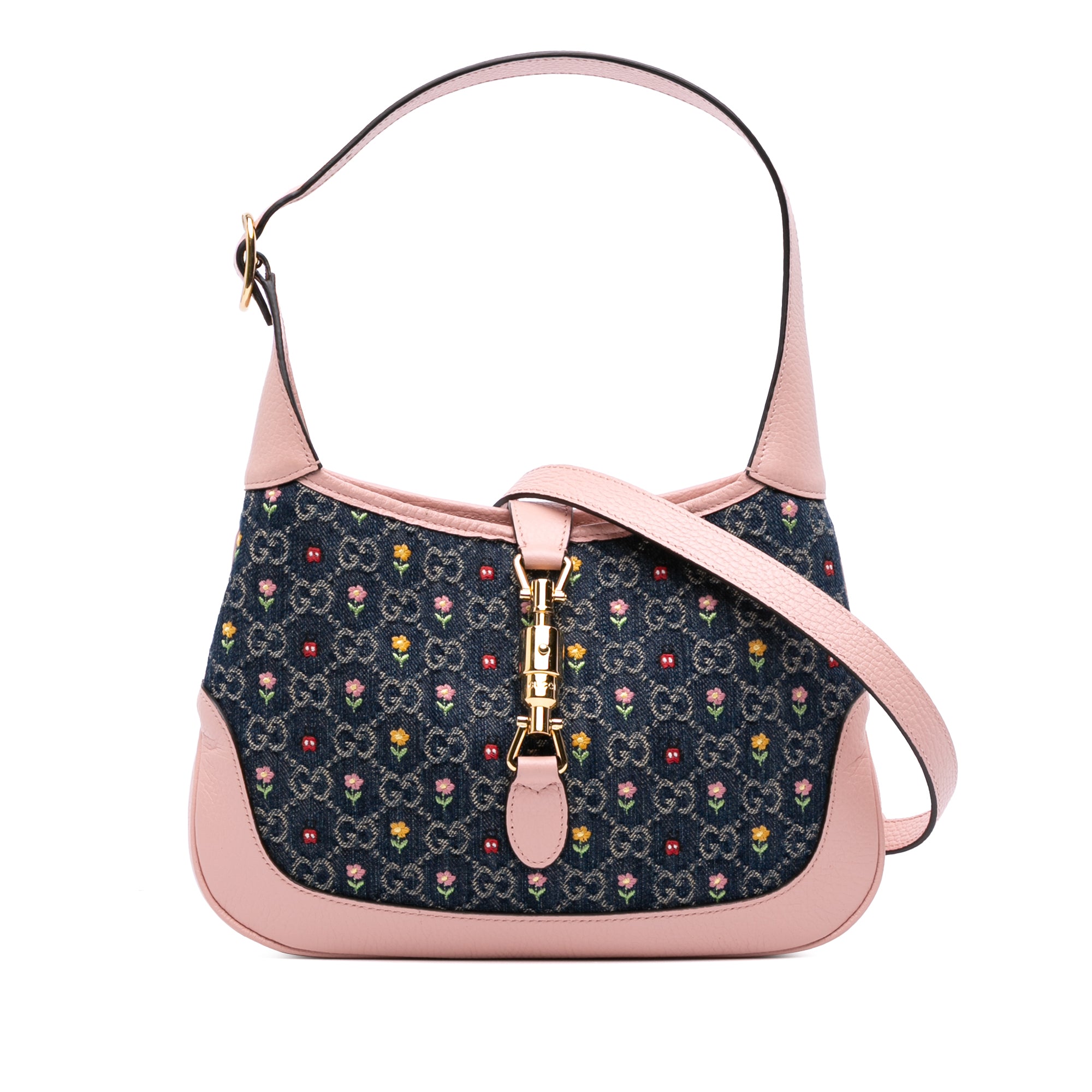 Limited Edition Small GG Embroidered Denim Floral Jackie 1961 Crossbody