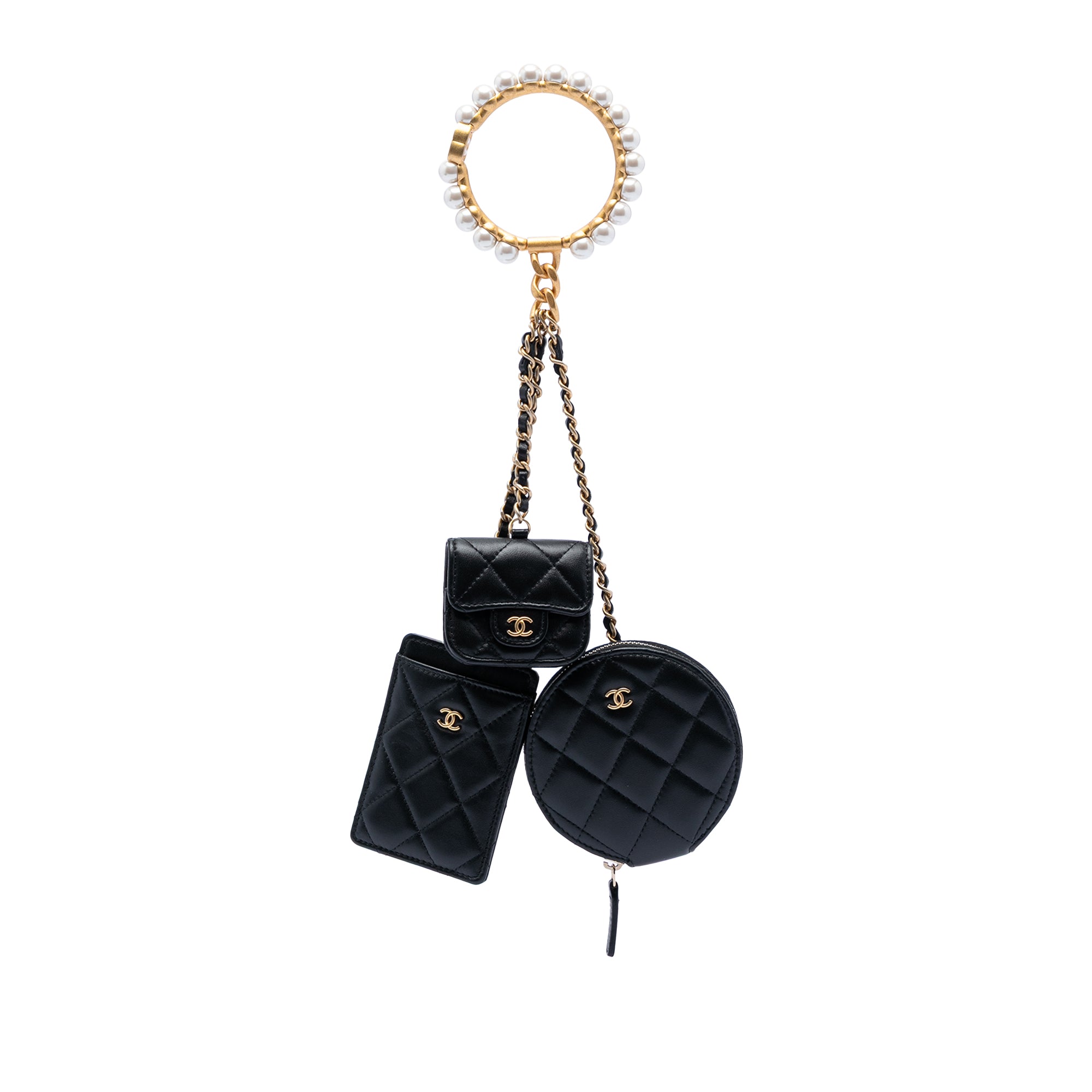 Quilted Lambskin Pearl Crown CC Wristlet Multi Pouches