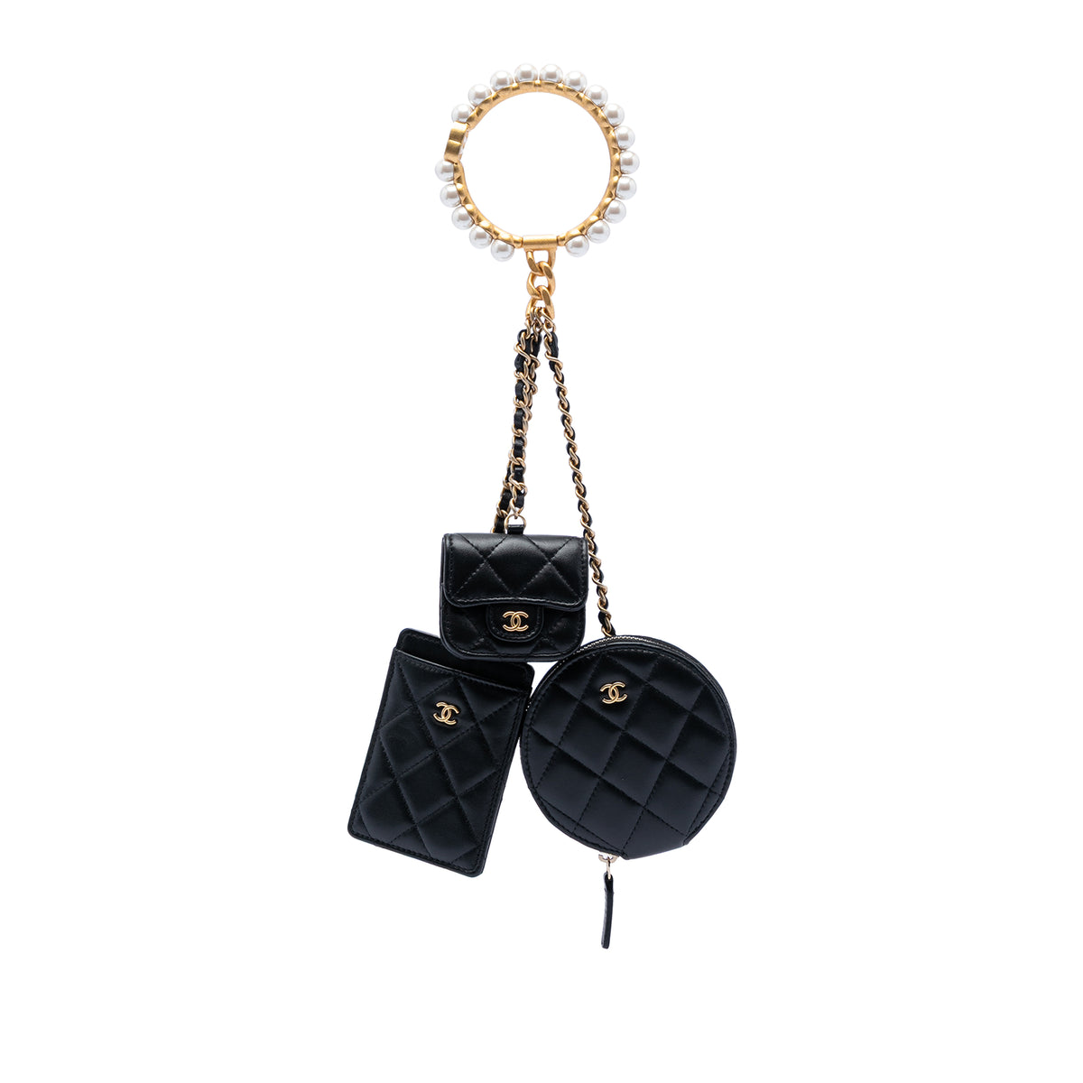 Quilted Lambskin Pearl Crown CC Wristlet Multi Pouches