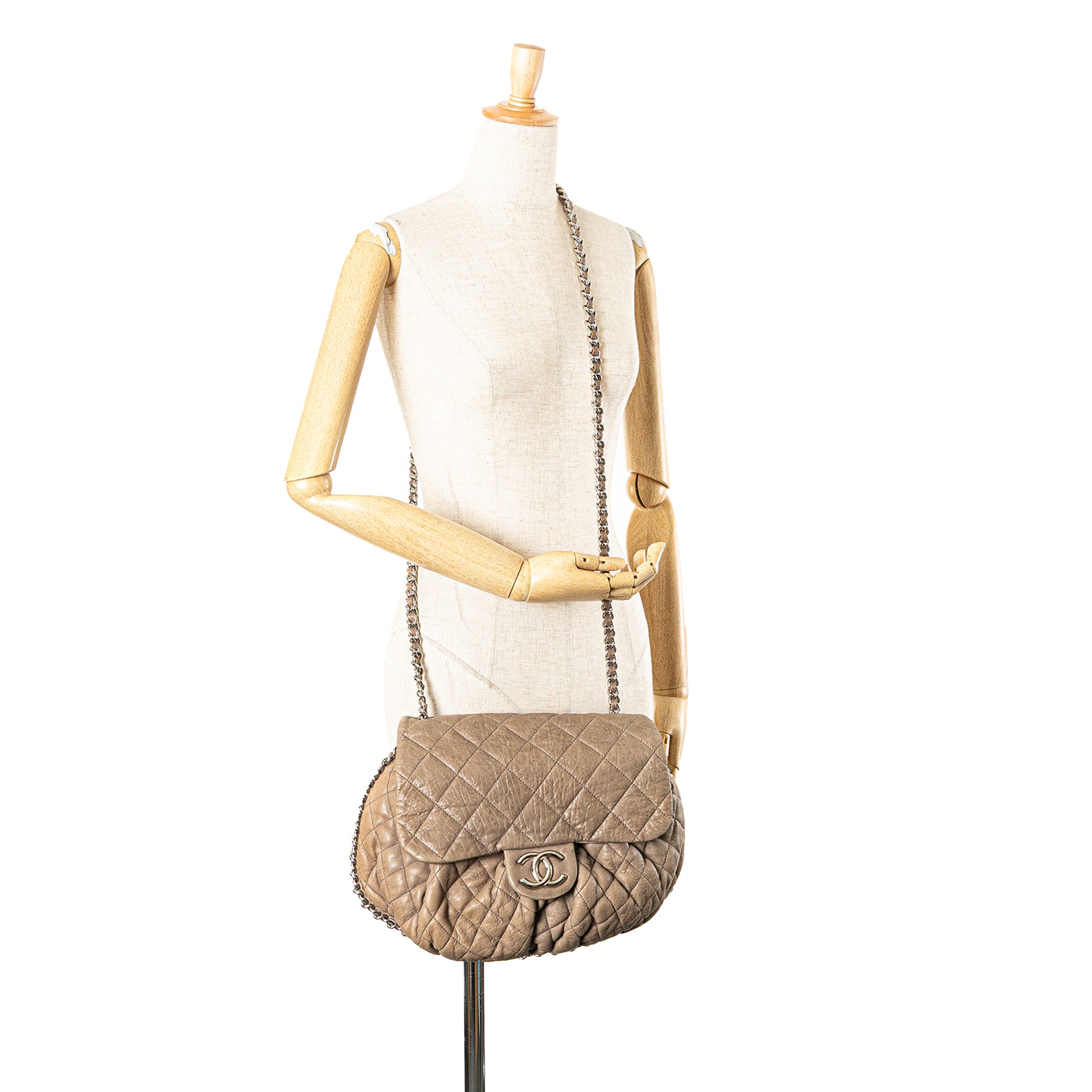 Large Washed Lambskin Chain Around Flap