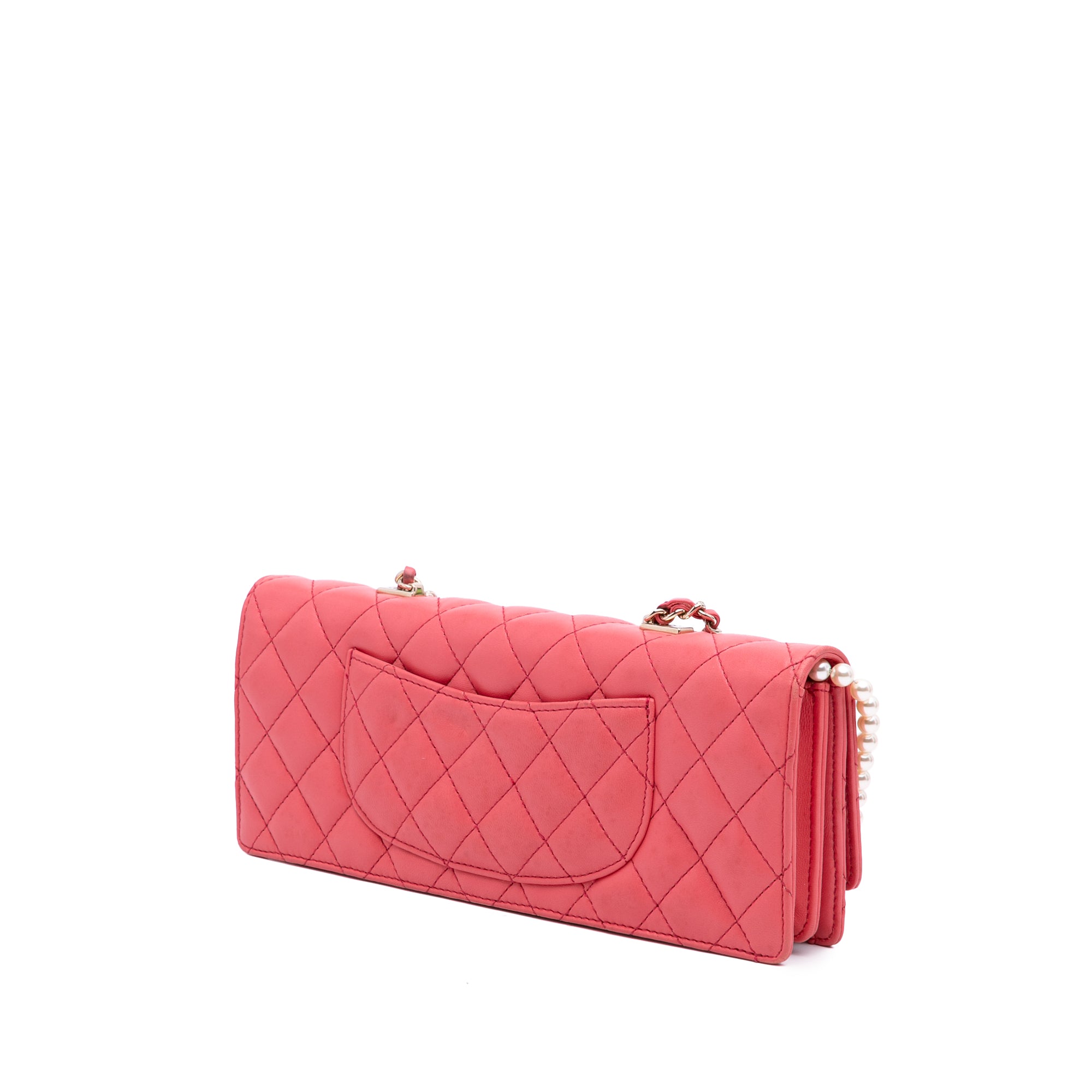 Quilted Lambskin Pearl Chain East West Single Flap