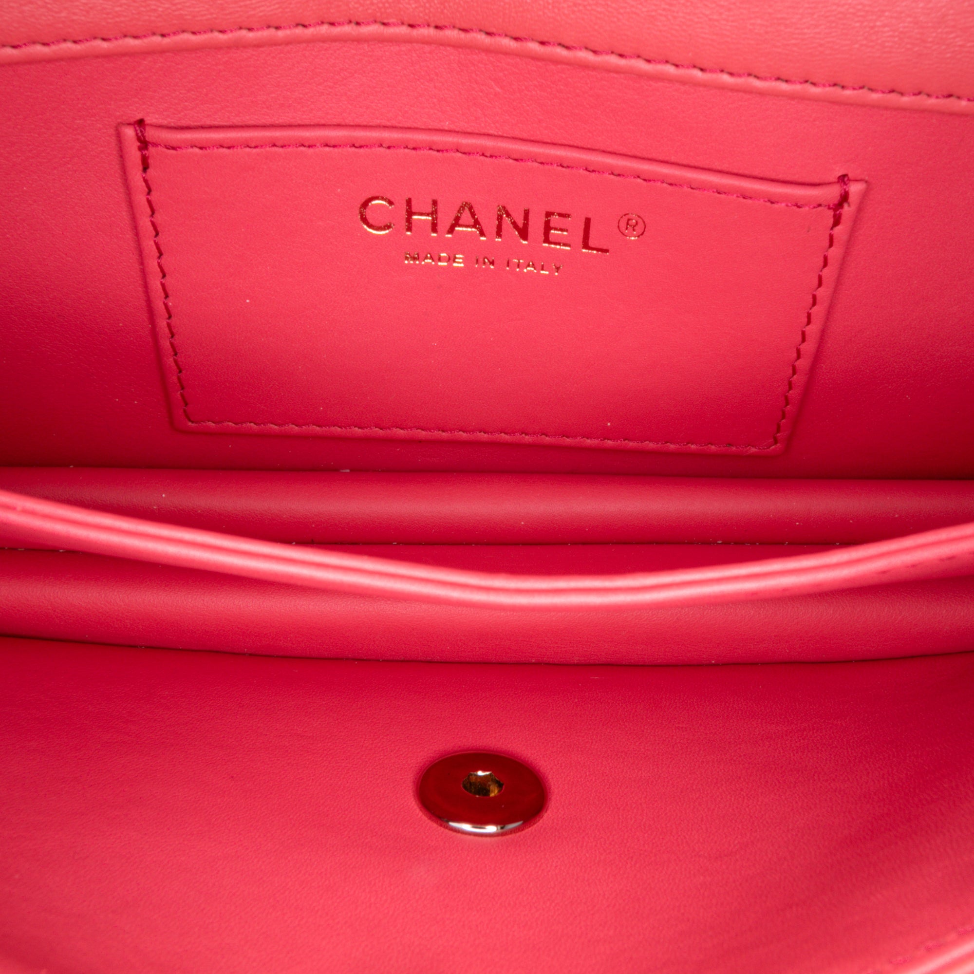 Quilted Lambskin Pearl Chain East West Single Flap