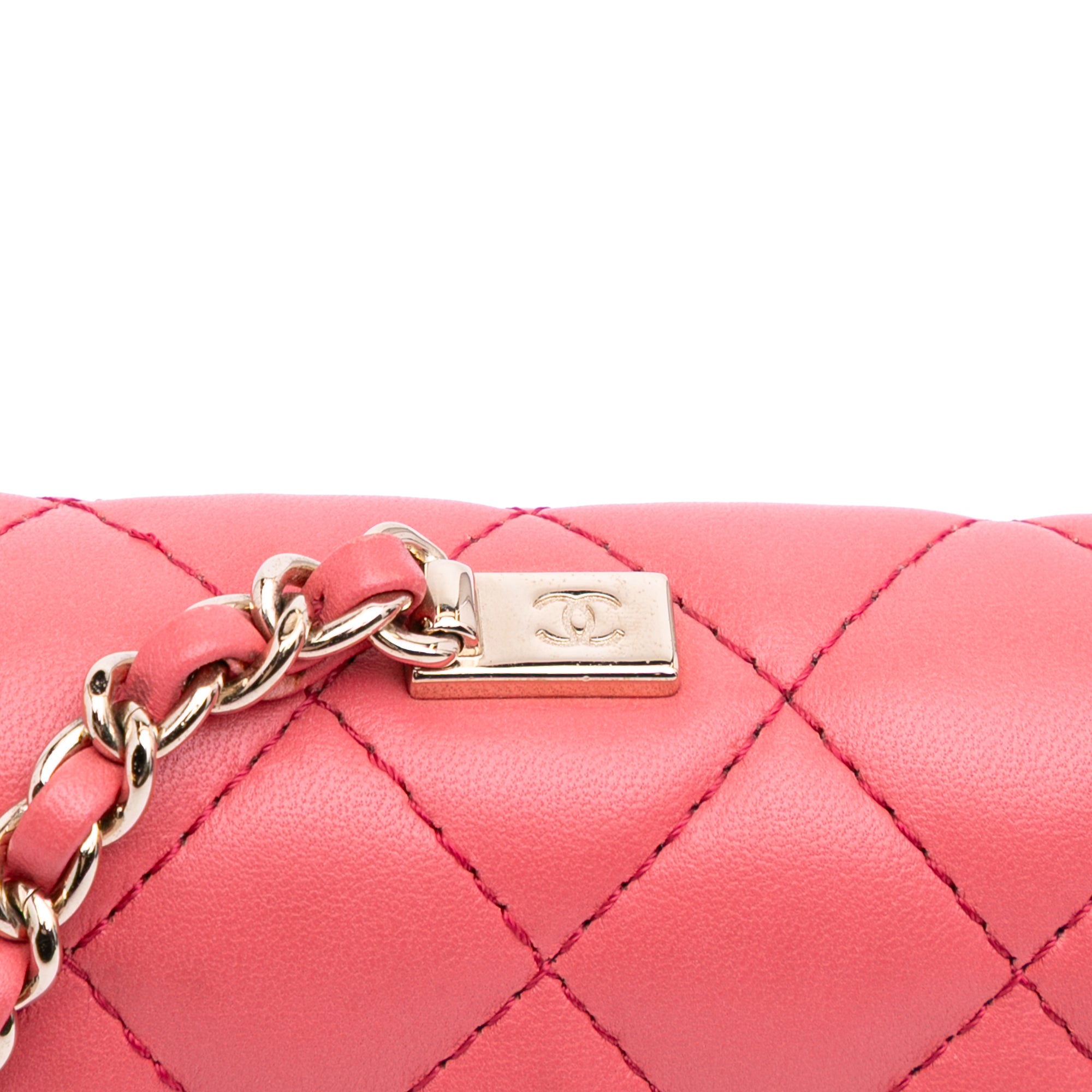 Quilted Lambskin Pearl Chain East West Single Flap