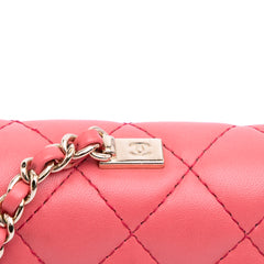 Quilted Lambskin Pearl Chain East West Single Flap