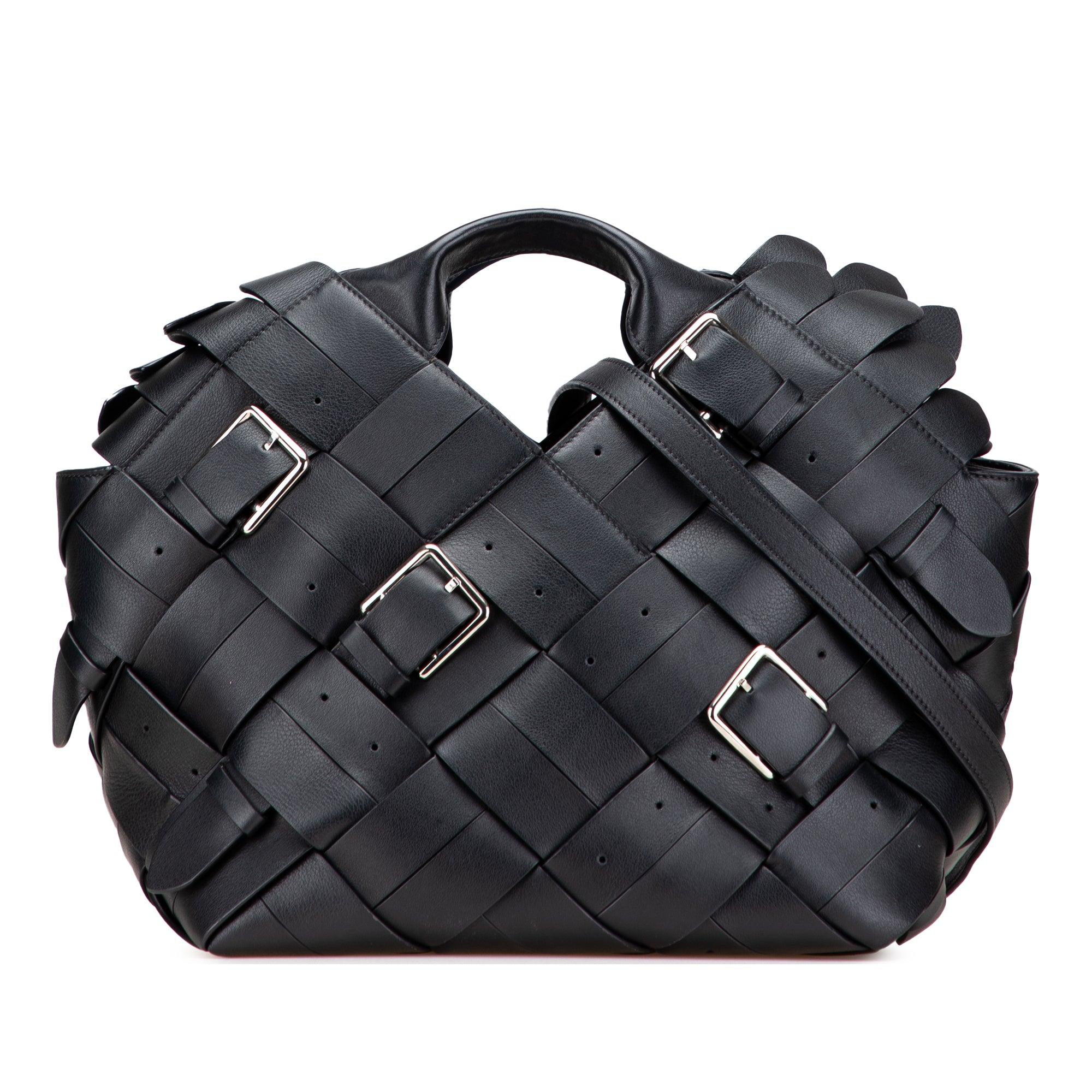 Small Woven Calfskin Buckle Surplus Basket Bag