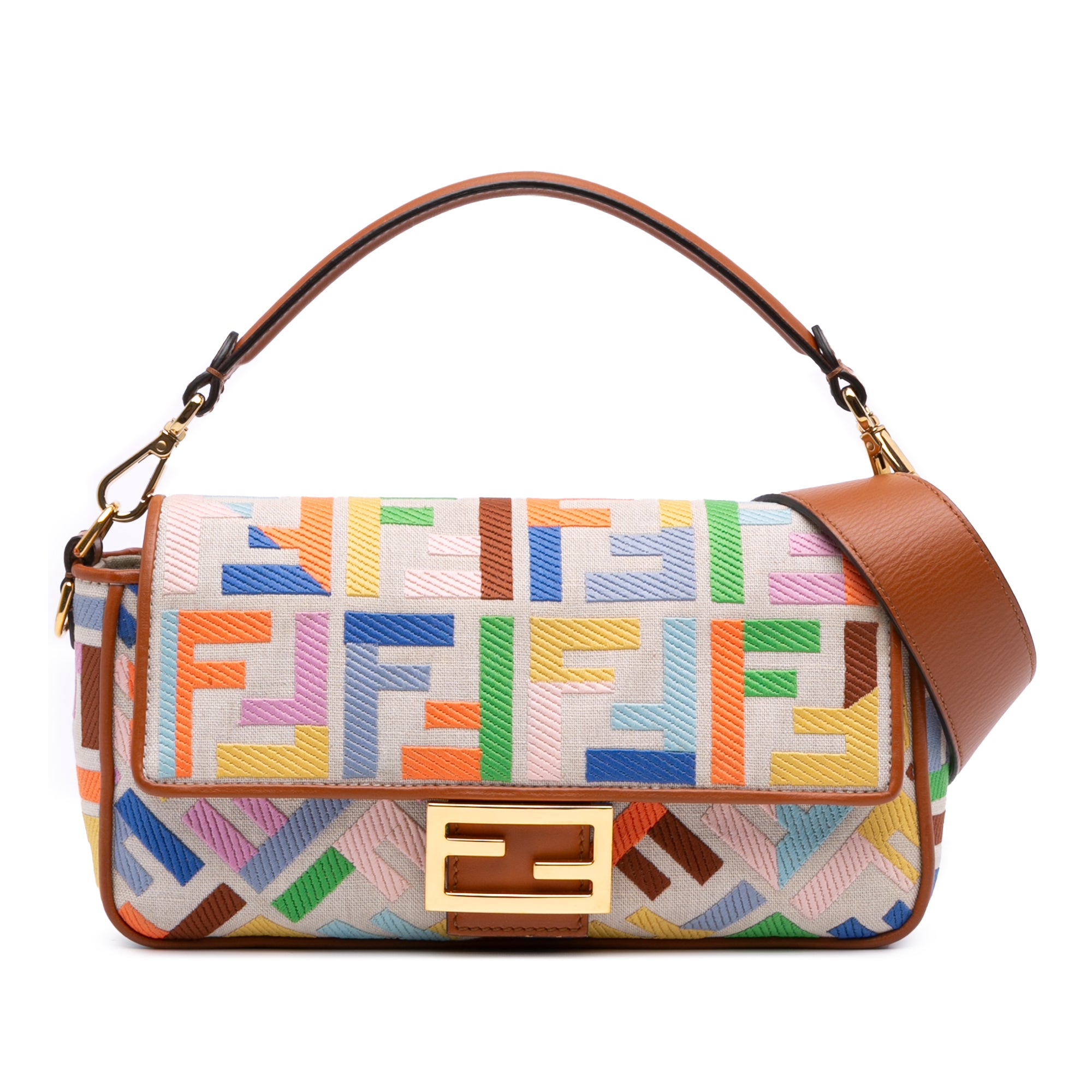Zucca Embroidered Canvas Baguette Satchel