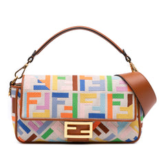 Zucca Embroidered Canvas Baguette Satchel
