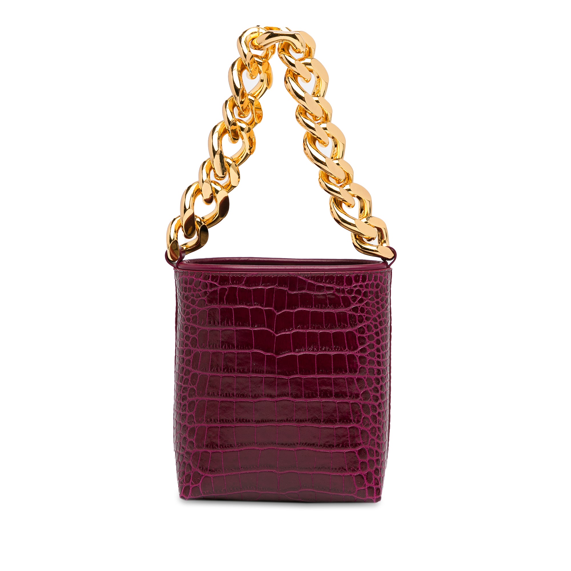 Mini Croc-Embossed Chain Bucket Bag