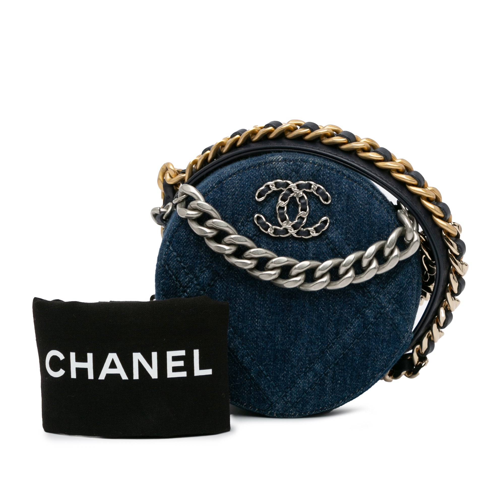 Denim 19 Round Clutch with Chain_9