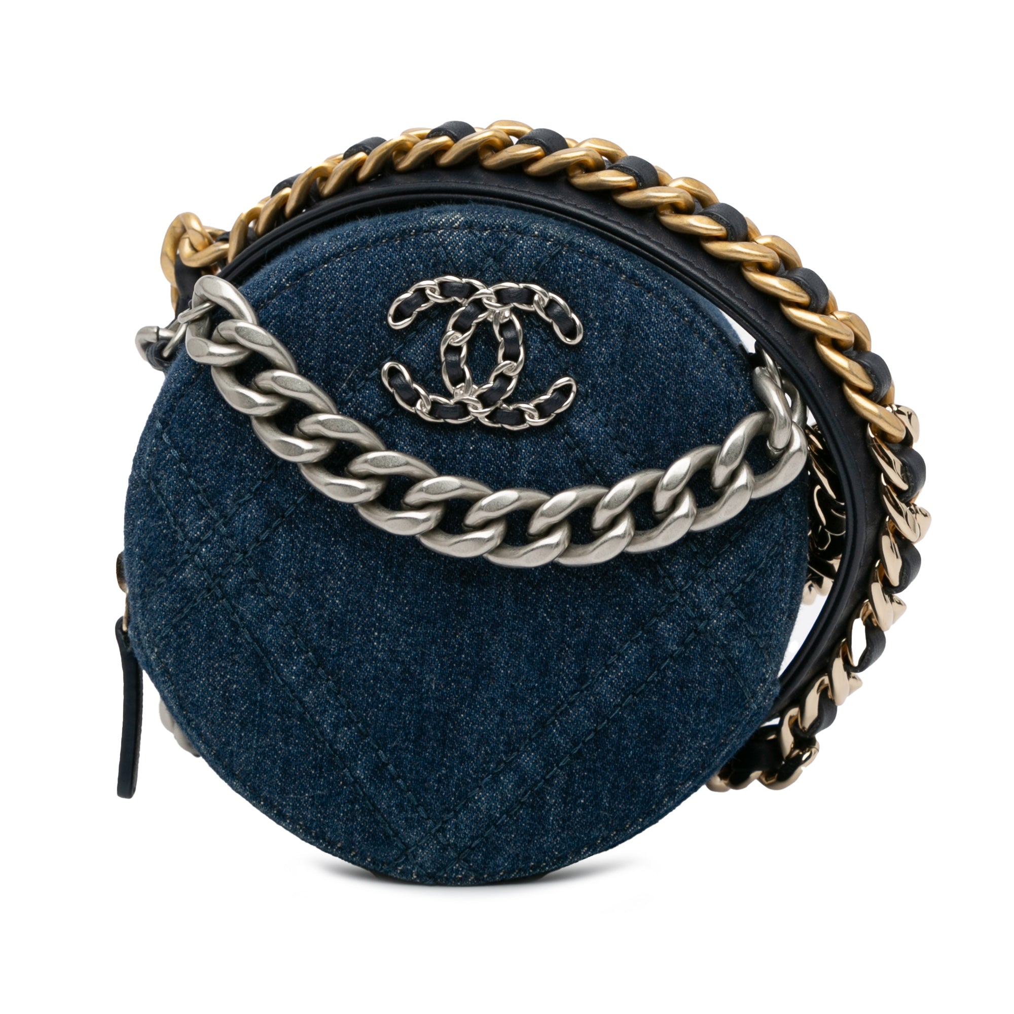 Denim 19 Round Clutch with Chain_0