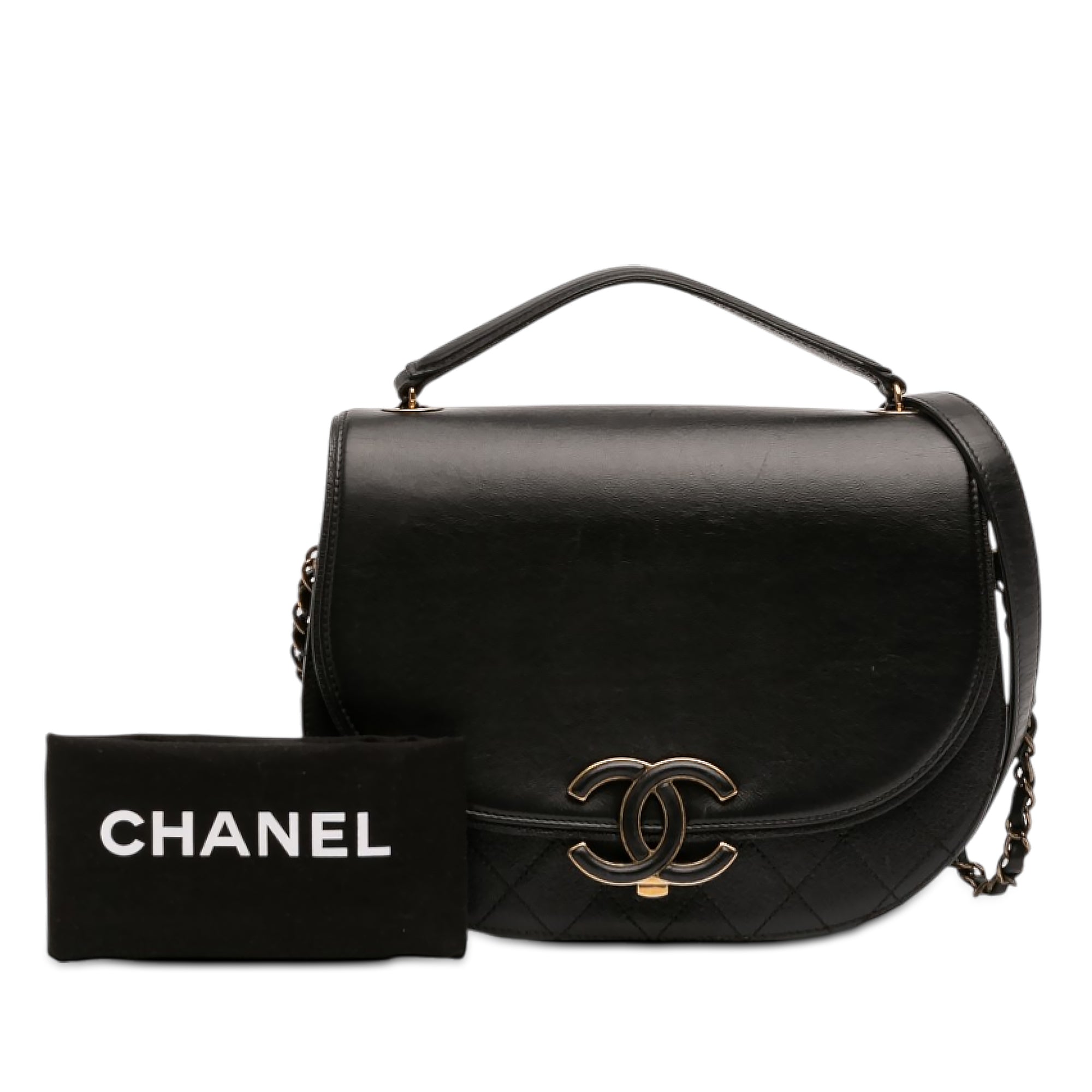 Medium Shiny Calfskin and Quilted Goatskin Coco Curve Flap