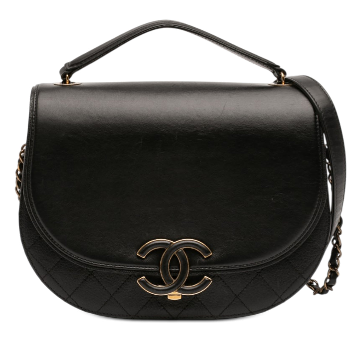 Medium Shiny Calfskin and Quilted Goatskin Coco Curve Flap