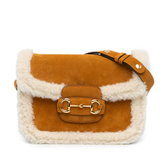 Small Shearling Trimmed Suede Horsebit 1955 Crossbody