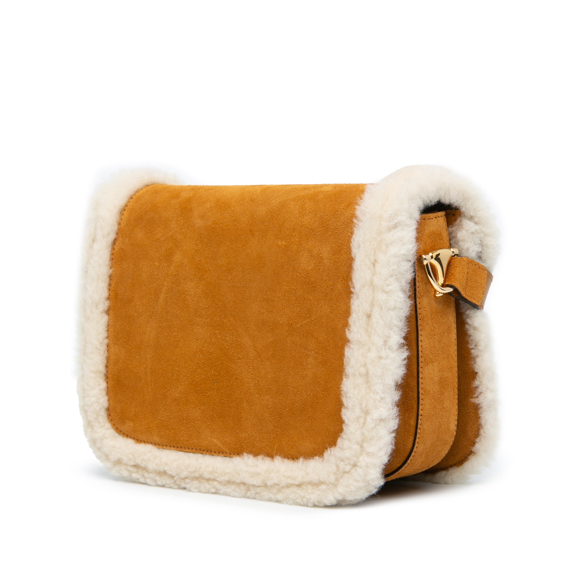 Small Shearling Trimmed Suede Horsebit 1955 Crossbody