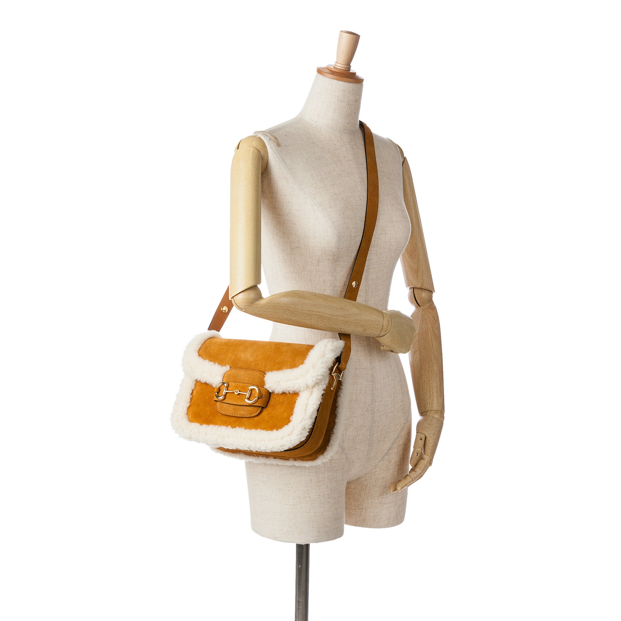 Small Shearling Trimmed Suede Horsebit 1955 Crossbody