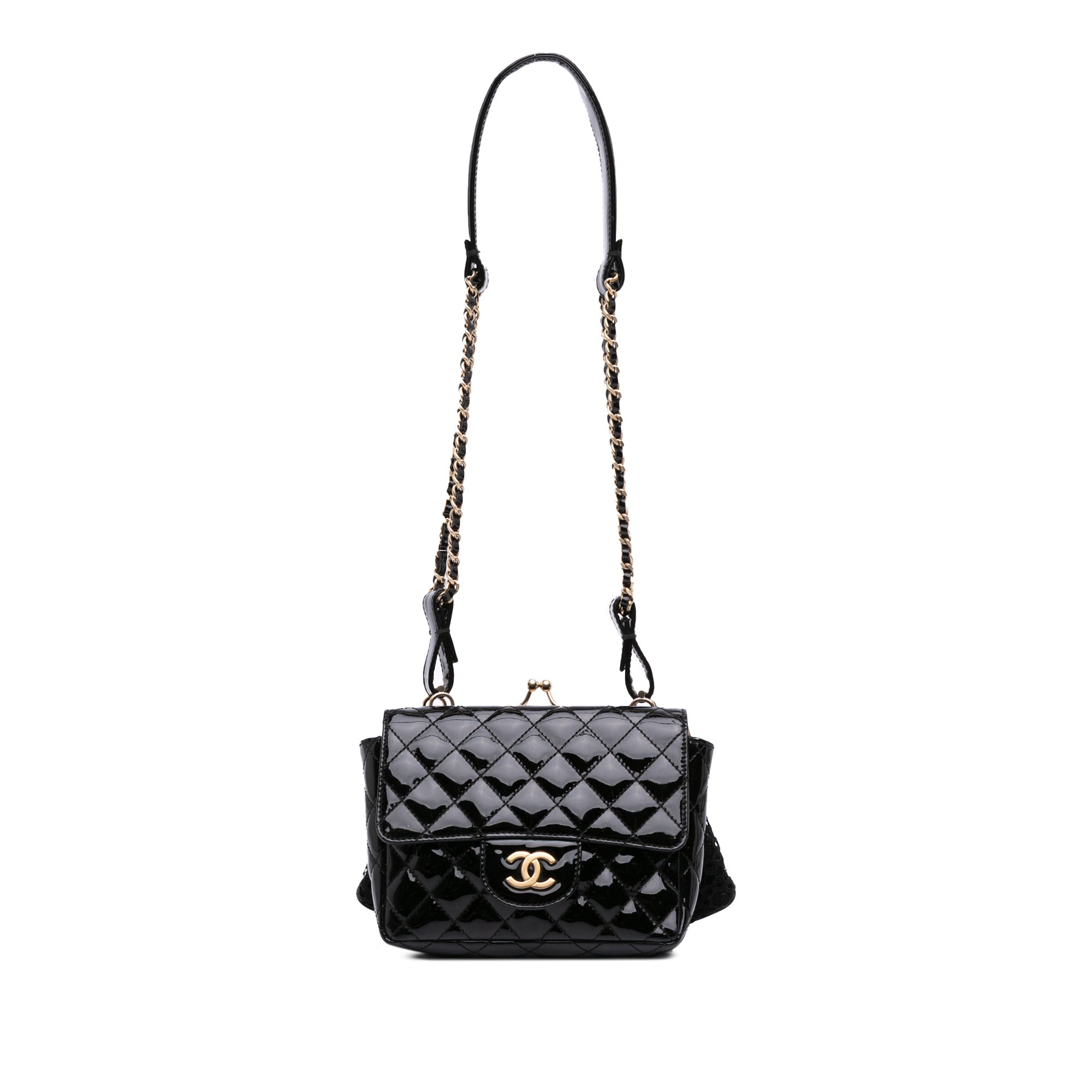 Mini Patent Lace Kiss Lock Flap Double Bag