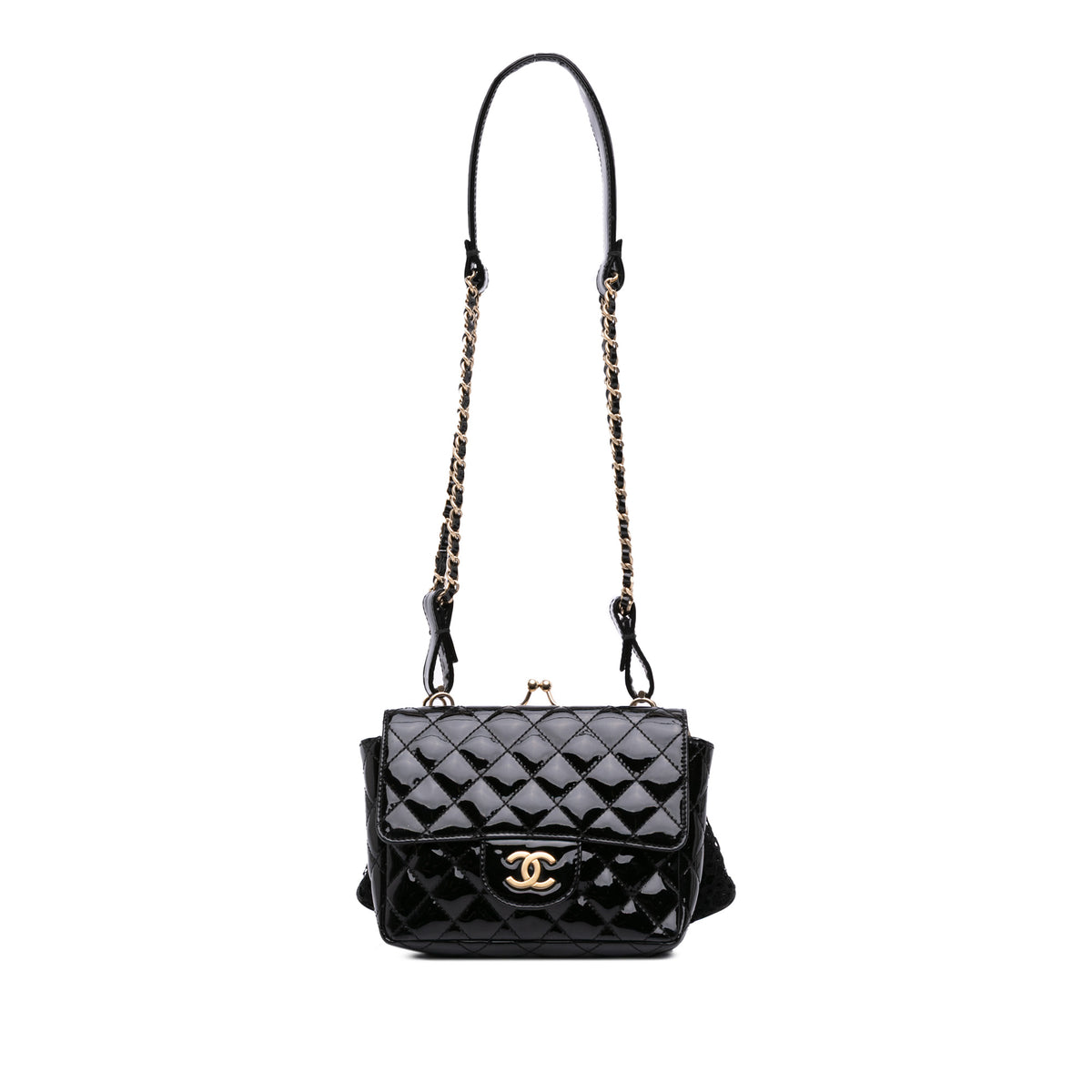 Mini Patent Lace Kiss Lock Flap Double Bag