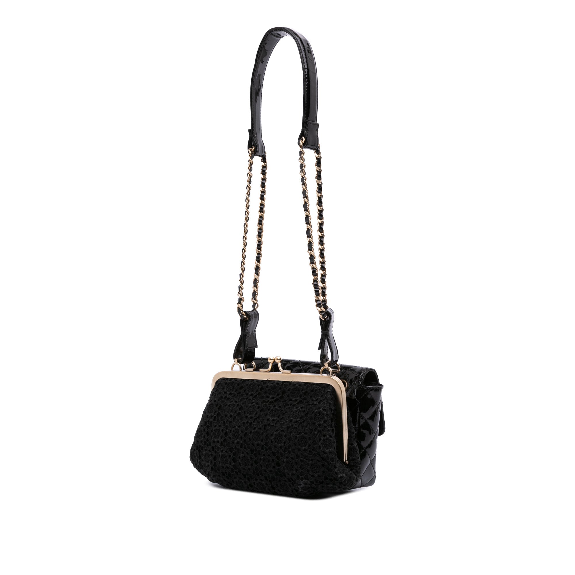 Mini Patent Lace Kiss Lock Flap Double Bag