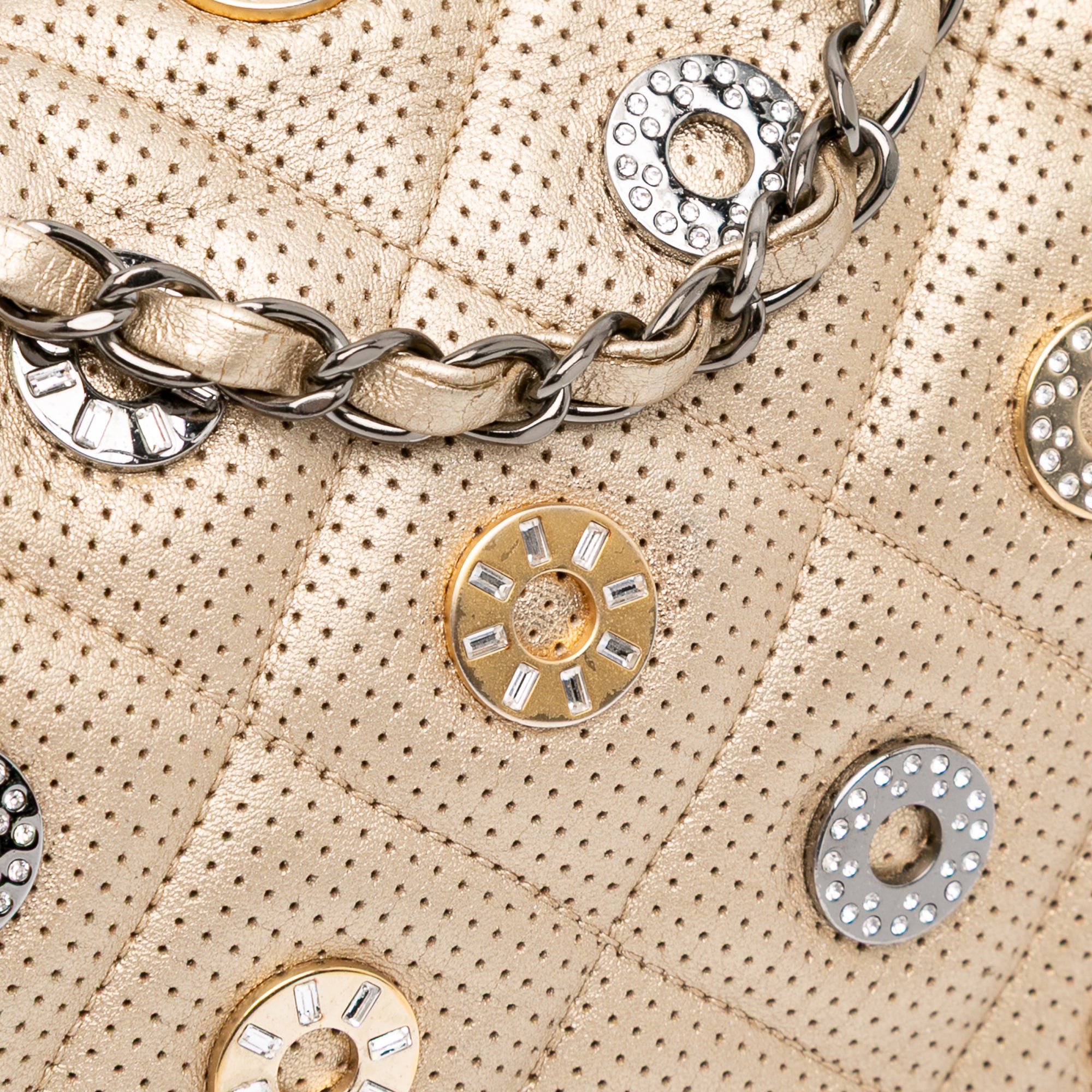 Paris-Dubai Small Perforated Metallic Lambskin Medals Flap