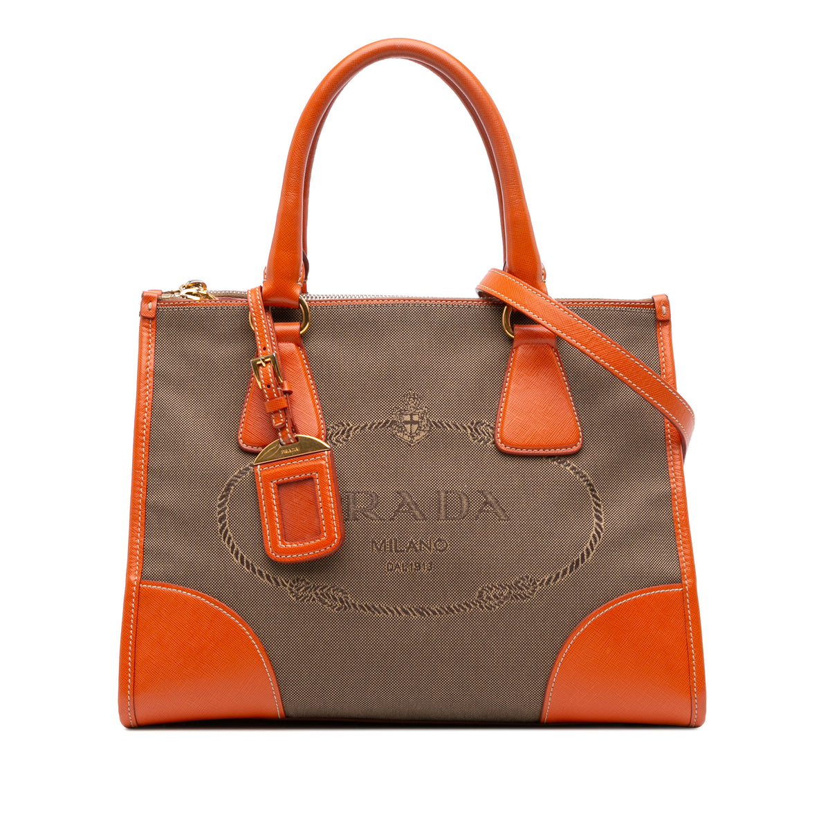 Saffiano Trimmed Canvas Canapa Logo Double Zip Satchel