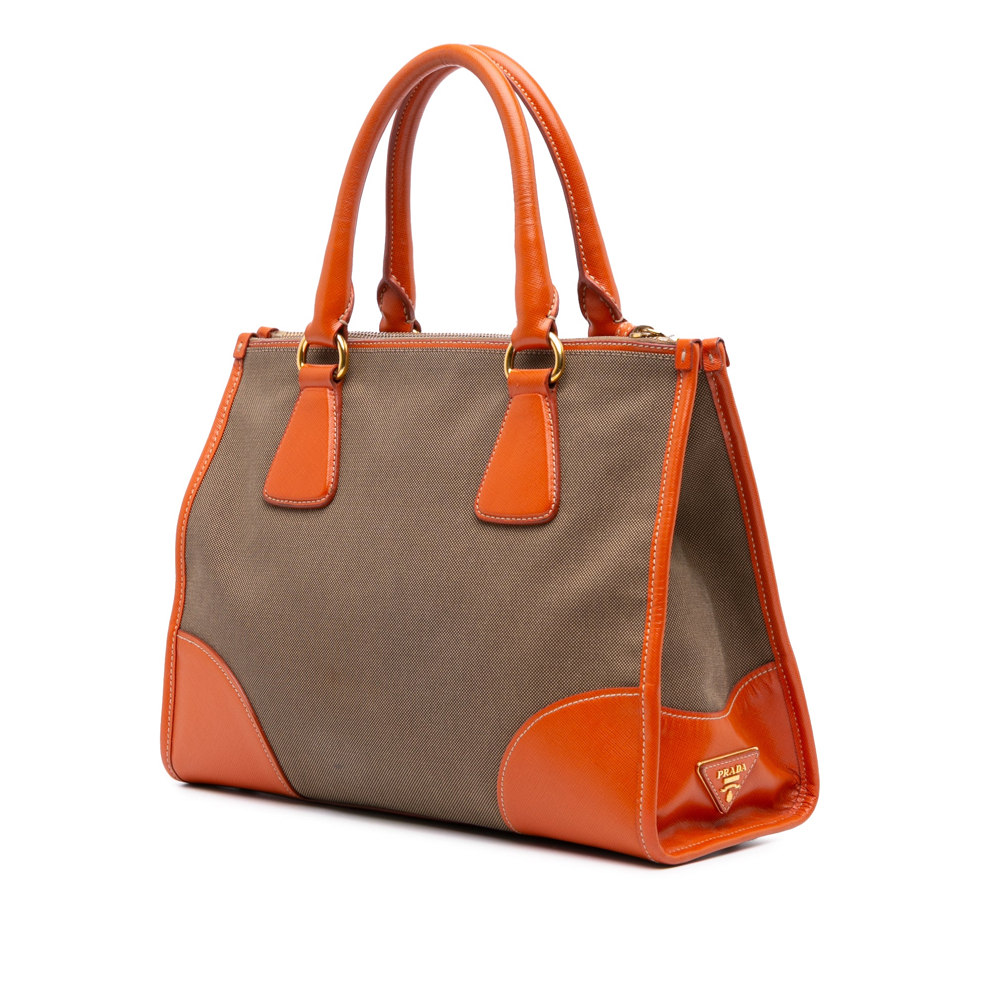 Saffiano Trimmed Canvas Canapa Logo Double Zip Satchel