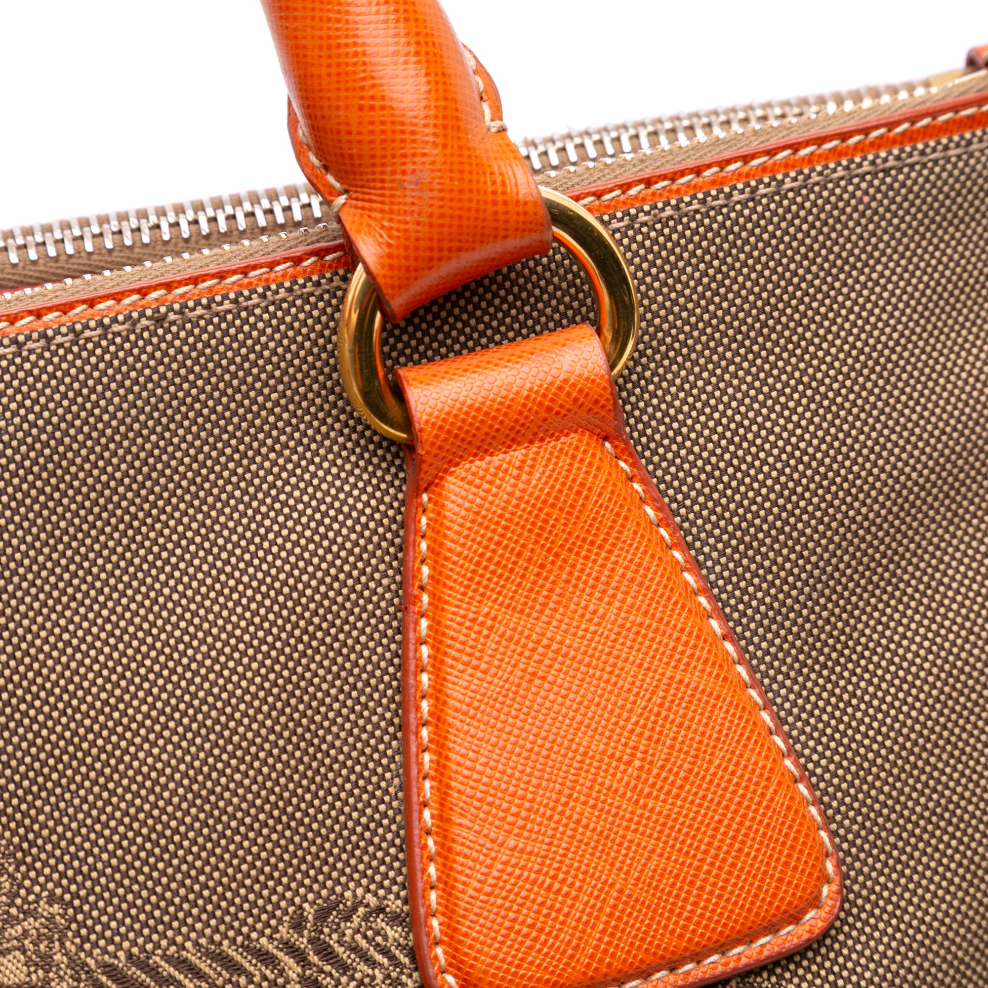 Saffiano Trimmed Canvas Canapa Logo Double Zip Satchel