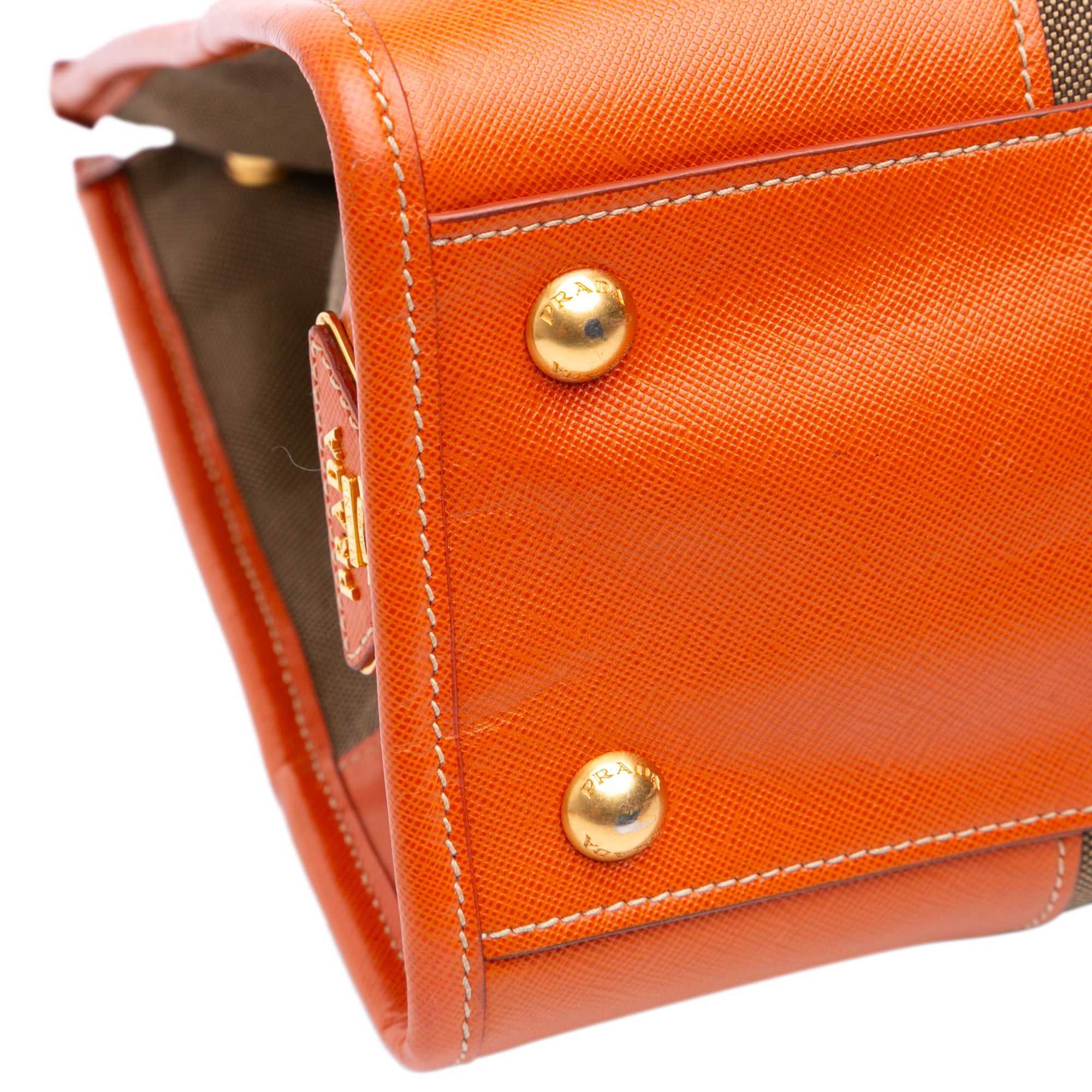 Saffiano Trimmed Canvas Canapa Logo Double Zip Satchel