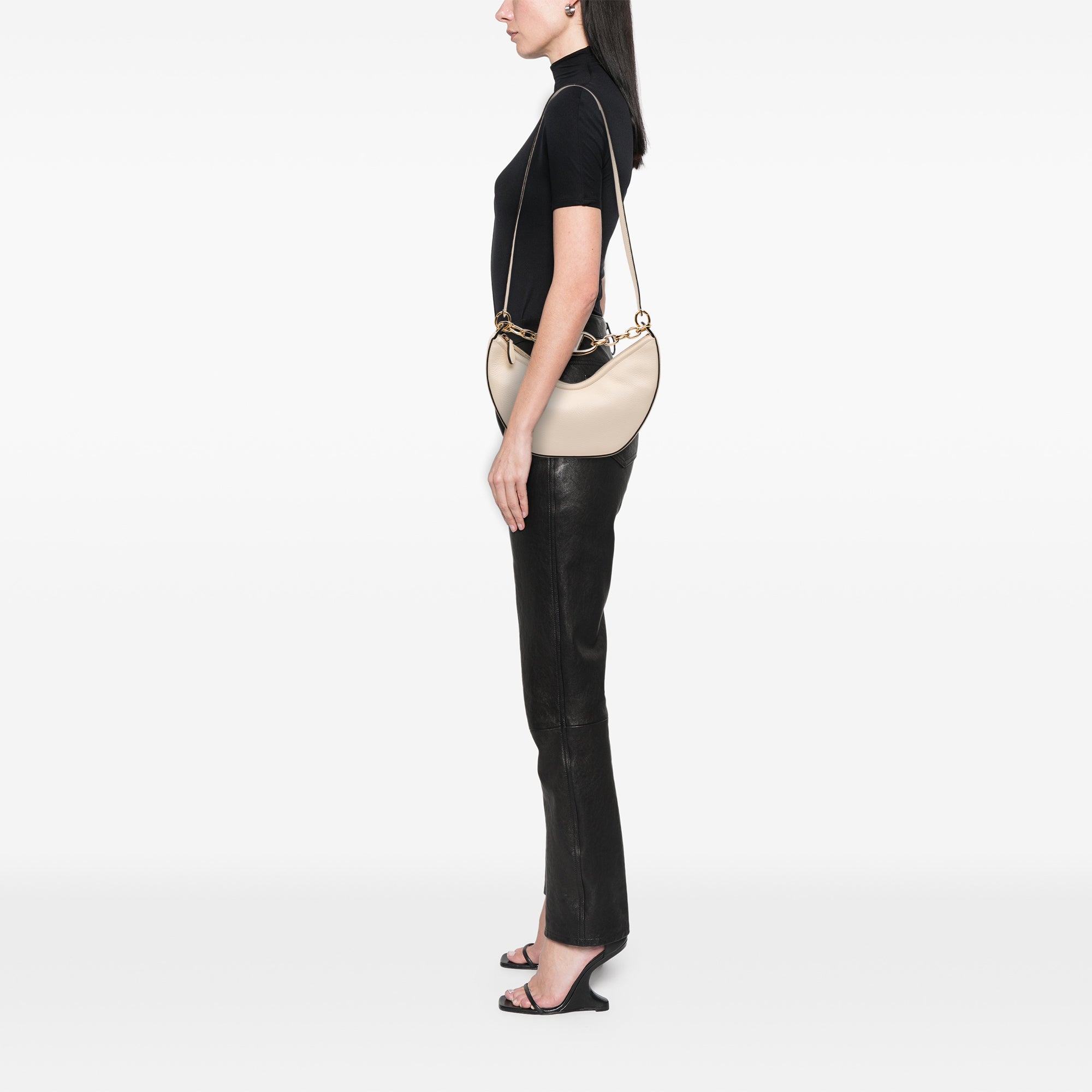 Small Grainy Calfskin VLogo Moon Hobo