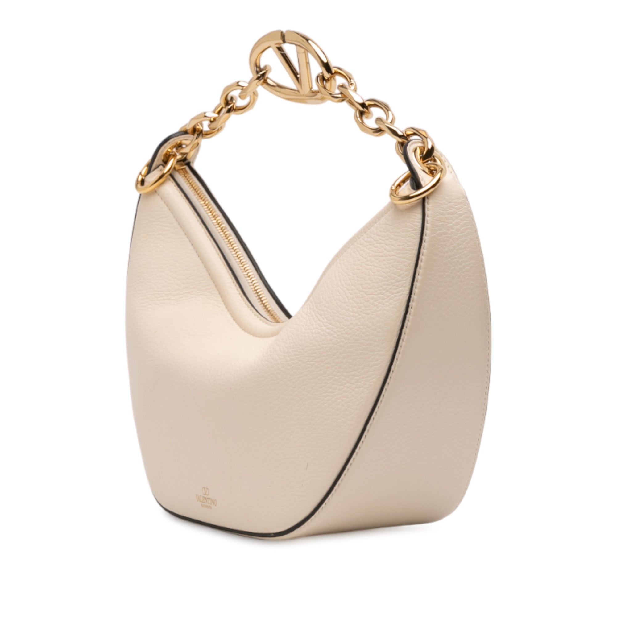 Small Grainy Calfskin VLogo Moon Hobo