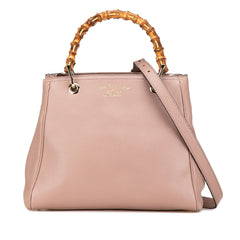 Small Calfskin Bamboo Shopper Satchel
