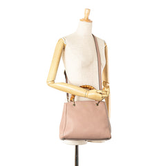 Small Calfskin Bamboo Shopper Satchel