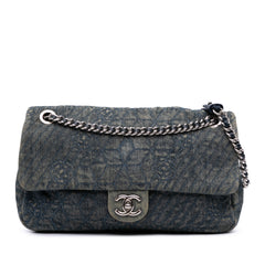 Large Embroidered Denim Camellia Flap