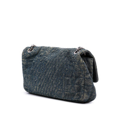 Large Embroidered Denim Camellia Flap